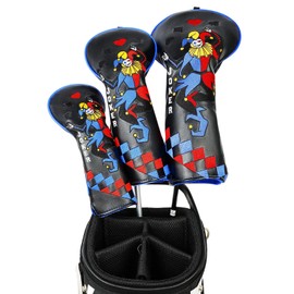 Golf Club Head covers Wood Set 3 PACKS (1.F.H) Set for Driver Fairway Hybrid with No.Tag Elastic Closure Black PU Leather Joker Pattern