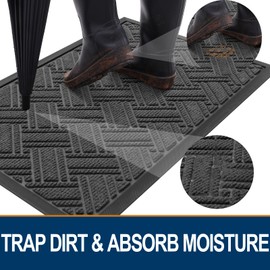 OLANLY Indoor Outdoor Mat, Sturdy Natural Rubber Floor Mat, Non Slip Low Profile Waterproof Doormat, and Stain Front Door Mats, Easy Clean Patio Entrance Mat, 30''x17'', Light Grey