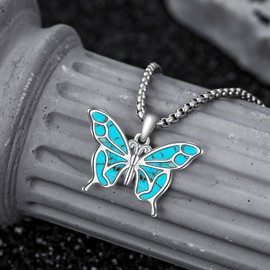 HPQQ Butterfly Necklace for Women Sterling Silver turquoise Pendant Necklace Butterfly Jewelry Birthday Christmas Gifts for Women Her