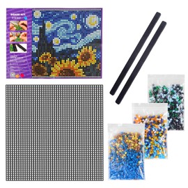 AUAUY No-Iron Fuse Bead Craft Kit for Kids, Sunflower Iron-Free Fuse Beads Kit, with Drawing, Clamping Strip, Grid, Beads, DIY Fuse Beads Craft Kit for Kids, Christmas Birthday Gift for Boys and Girls
