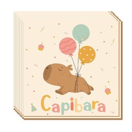 Pack of 40 Capybara Birthday Napkins, Kapibara Napkins, 33 x 33 cm for Children's Birthday Decoration, Capybara Fan Birthday Decoration Accessories, Capybara Happy Birthday Napkins for Boys and Girls