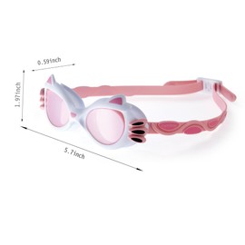 Kids Swimming Goggles, Anti-Fog, UV 400 Protection, PC Lens,Large Frame, Soft, Lightweight, Comfortable Fit, Kids Swim Goggles Girls Age 2-8, Cartoon Pink Cat Adjustable.