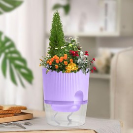 ZXJ 5.5 Inch Self Watering Planter Pots for Indoor Plants - African Violet Pots with Wick Rope - Purple