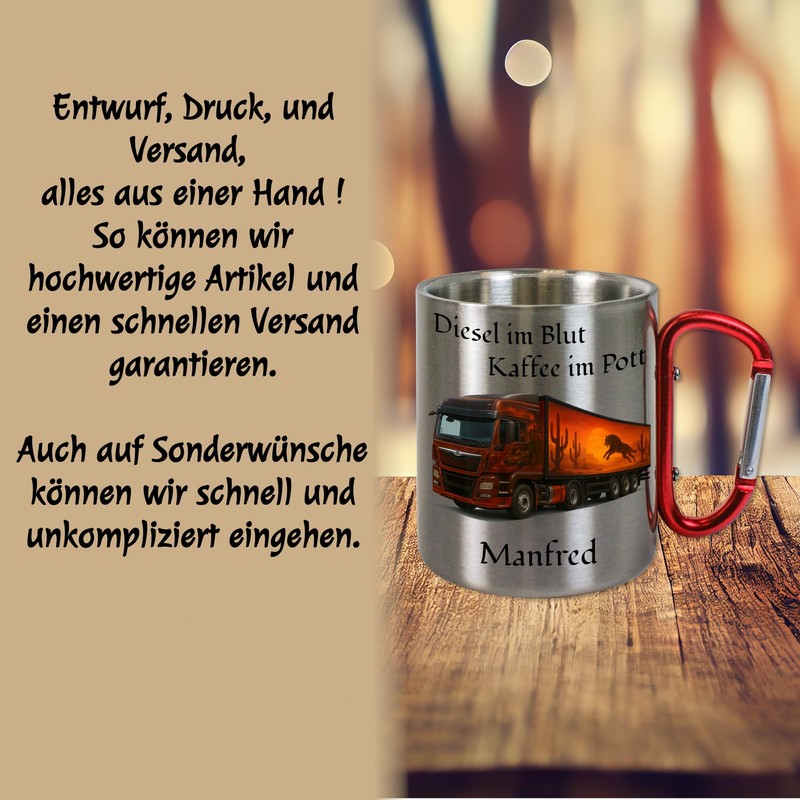 Personalisierte LKW Tasse aus Edelstahl | Geschenk für Fahrer |