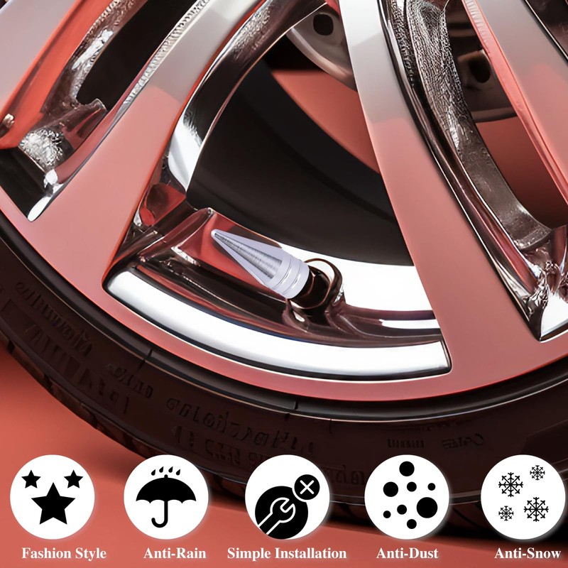 MEAJOO 4PCS Spiked Shape Tire Valve Stem Caps, Aluminum Alloy