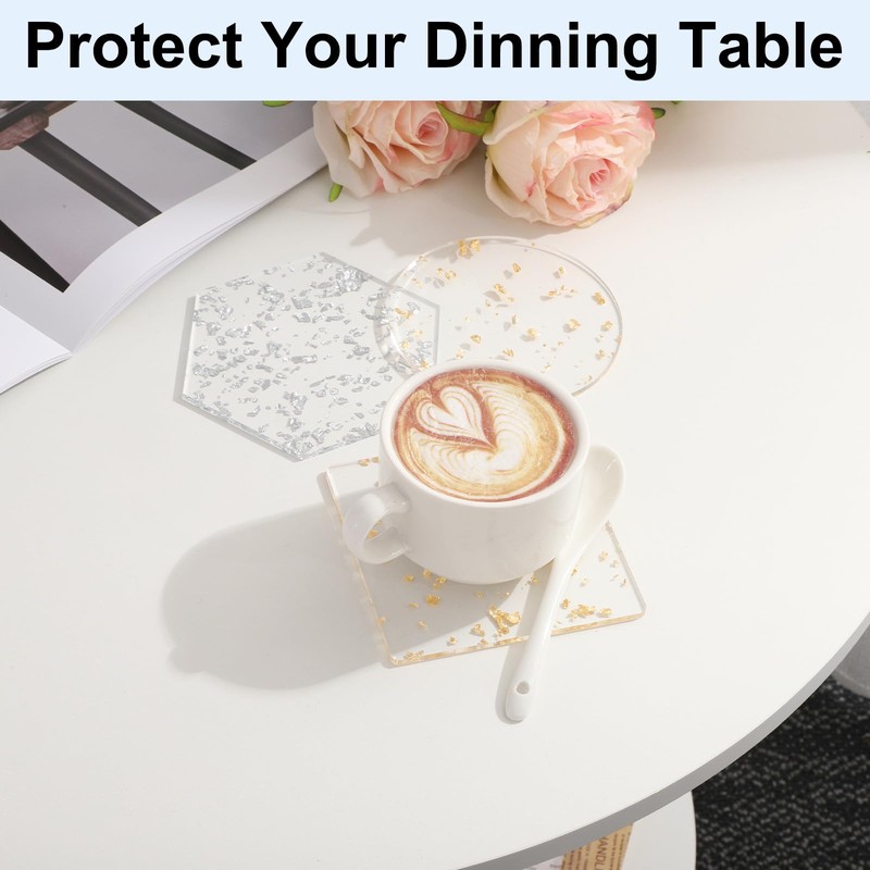 sourcing map 2pcs Gold Foil Acrylic Cup Coaster, Round Acrylic