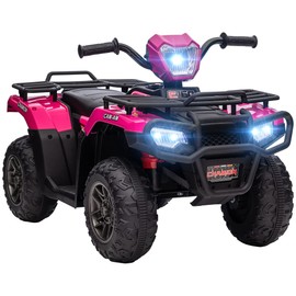 Aosom 12V Ride on ATV for Kids, Kids Electric 4 Wheeler 2.5MPH with Headlight, Music, MP3, Treaded Tires, Battery Powered Quad for Toddler 3–5 Years, Pink