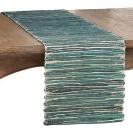 SARO LIFESTYLE Kendari Collection Water Hyacinth Table Runner, 14" x 54", Turquoise
