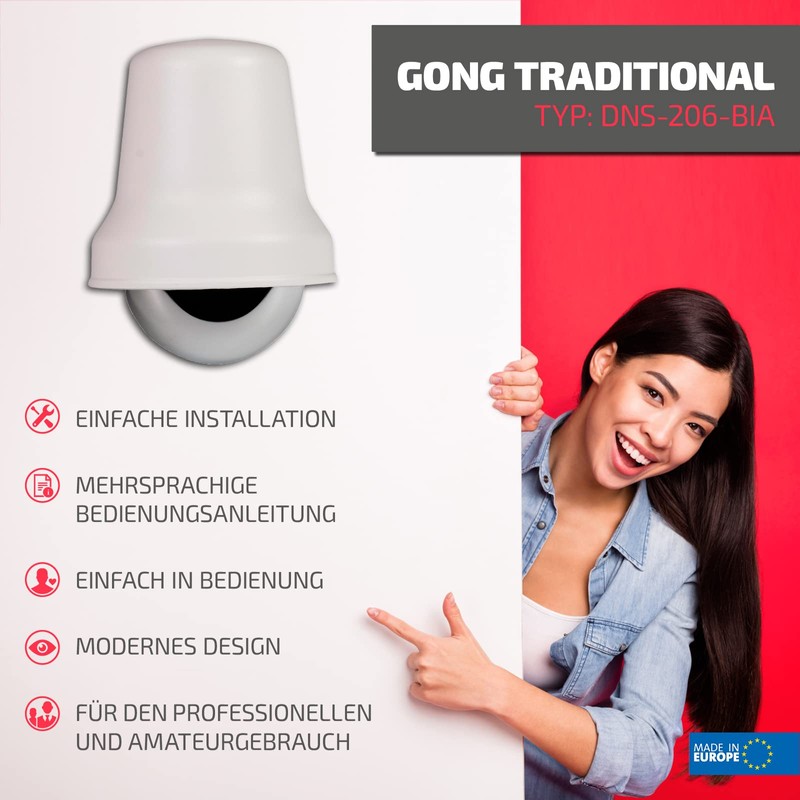 Sundi DNS-206-BIA Electromechanical Wired Doorbell 230 V, Traditional Bell, White