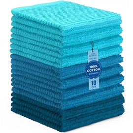 DecorRack 100% Cotton Bar Mops, Kitchen Dish Cloths, Multi-Purpose Cleaning Towels, Ultra Absorbent, Machine Washable, Quick Dry, Turquoise (Pack of 10)