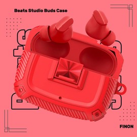 FINON Case for Beats Studio Buds+ 2023 / Beats Studio Buds 2021 Strap Stylish Carbon Pattern Simple Shockproof Lightweight Scratch-Resistant Shock-Absorbent (Red)