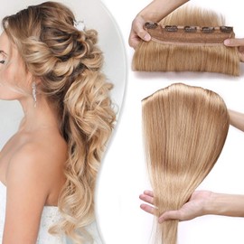 12 inch SEGO One Piece Clip in Real Remy Human Hair Extensions THICK [#27 Dark Blonde] Hairpieces for Women 3/4 Full Head Straight (70g)