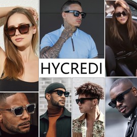 Hycredi Thick Rectangle Sunglasses Women Men Retro Square Chunky Shades 90s Glasses UV400 Protection-Grey+Blue