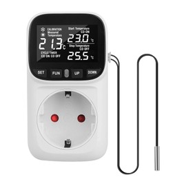Digital Temperature Controller Socket 230 V with Sensor Temperature Controller Digital Thermostat Socket Temperature Monitor with Heating and Cooling Mode for Greenhouse, Fridge, Terrarium