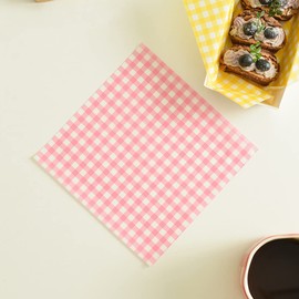 100Pcs Wax Paper Sheets for Food, Basket Liners Food Picnic Paper Sheets Greaseproof Deli Wrapping Sheets, 7 x 7 Inch (Red Checke)