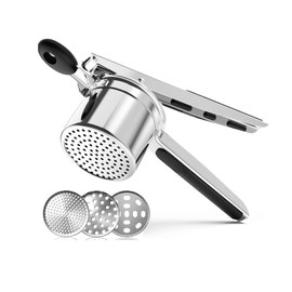 UNI-RHYTHM Potato Maher 12oz, Heavy Duty Stainless Steel Potato Ricer with 3 Interchangeable Fineness Discs, Press and Mash Kitchen Gadget (Silicone handle)