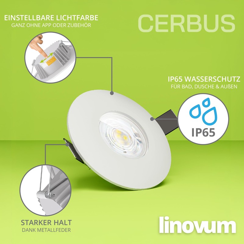 linovum CERBUS Recessed Ceiling Light LED Bathroom with Adjustable Light