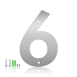 5 Inch Floating House Numbers and Metal Letters for Outdoor Signs, Modern 304 Stainless Steel Silver Address Numbers for Home, Apartment, and Garden Decor (Number 6)