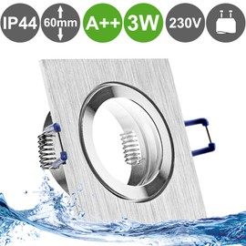 trendlights24 Mare IP44 Bathroom Recessed Spotlight Brushed Aluminium Square 230 V LED Set of 1 3.0 W 240 lm GU10 Warm White Ceiling Spotlights for Bathroom, Wet Room