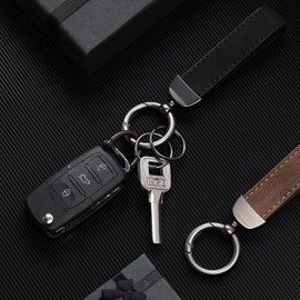 Yaocom - Llavero de piel con 4 llaveros y 2 anillos en D para hombre y mujer, Negro, marrón, 5.1 x 1.4 inches