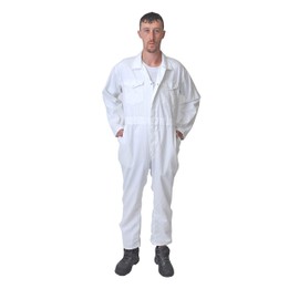 Road Master Men's Poly Cotton Coverall Overalls Painters Suit Decorators Mechanic Workwear Boiler Suit Cleaning Job Work Uniform with Two Chest Pockets, White, XX-Large