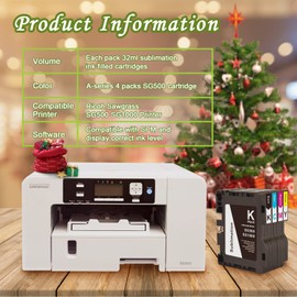 INK+ SG500 SG1000 Version A Sublimation Cartridge Compatible for Sawgrass Virtuoso SG500 SG1000 Printer (1 Black, 1 Cyan, 1 Magenta, 1 Yellow, 4-Pack) Version A