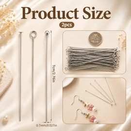 300pcs Stainless Steel 3 Styles Silver Ball Head Pins, 70mm Silver Ball Head Pins Jewelry Findings for DIY Crafts, Open Eye Pin for Earring Bracelet Pendant Jewelry Making