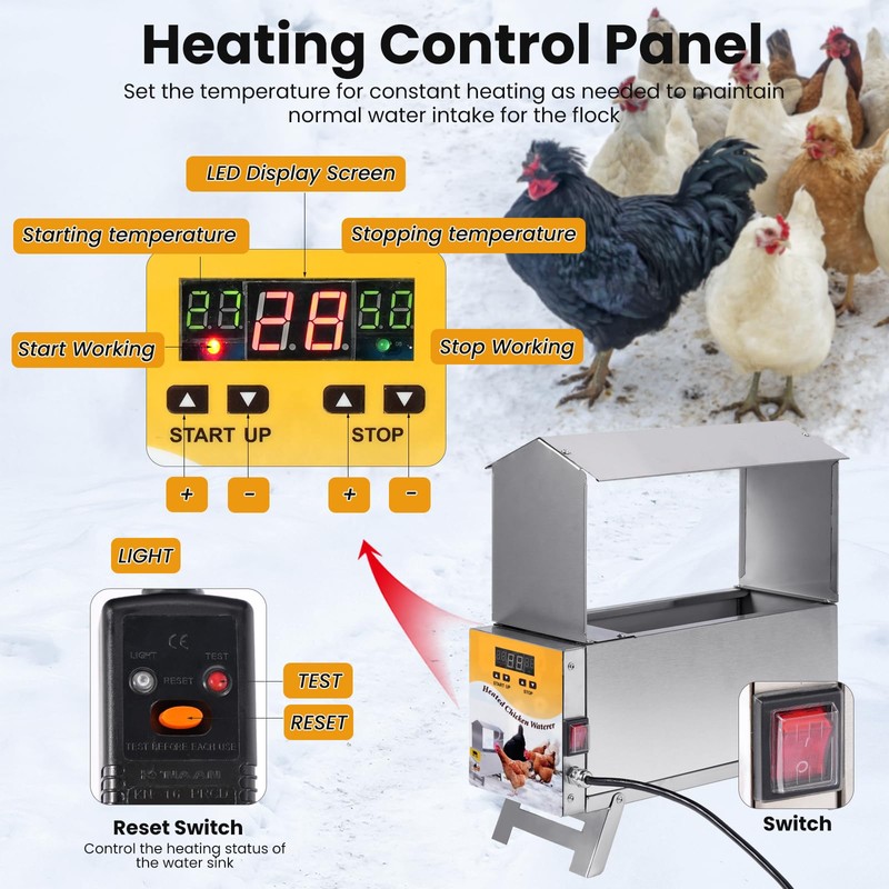 PAUQRWIE 1.5 Gallon Heated Chicken Waterer Automatic Chicken Water Heater