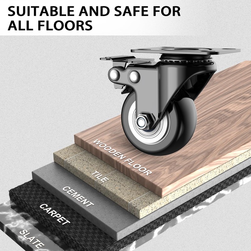 2 Inch Caster Wheels Set of 4, Heavy Duty Casters