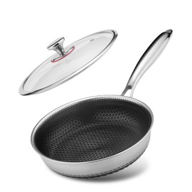 Lazycorner Non Stick Frying Pans Skillet with Lid, 8 Inch Stainless Steel Kitchen Cookware Pot, Non toxic Healthy Induction Compatible PFAS PTFE PFOA PFOS FreeCompatible PFAS PTFE PFOA PFOS Free