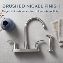 Vsunhoo Kitchen Faucet with Sprayer, Brushed Nickel Stainless Steel, 3-Hole RV Utility Touch Kitchen Faucet with Side Sprayer, TDLKF29L