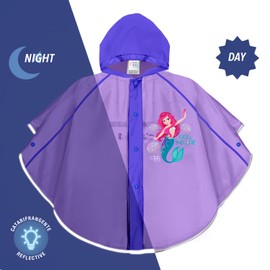 PERLETTI Meerjungfrau Regen Poncho Kleine Mädchen - Little Mermaid Regenjacke Wasserdicht Transparent Rosa Kindergarten 3 4 5 6 Jahre - Regenmantel Mantel Umhang Reflektierend (Meerjungfrau Blau)