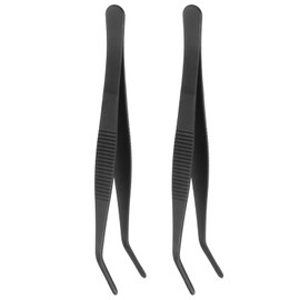 sourcing map 2pcs Stainless Steel Tweezers 5.5 Inch Precision Tweezers with Curved Serrated Tip Multi-Purpose Kitchen Tongs for Cooking Gardening Repairing Craft, Black