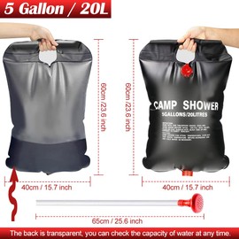Gohytal Solar Shower Camping, 5 Gallons/20L Solar Shower Bag, Solar Heating Camping Shower Bag, Travel Shower Bag with Removable Hose for Hiking Climbing Outdoor (1)