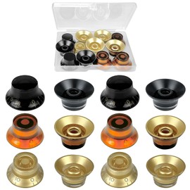 Pack of 12 Guitar Volume Control, Potentiometer Button, Electric Guitar Bass Knobs, Electric Guitar Knobs, Potentiometers with Word for Speed Volume Tone, Bass Guitar, Electric Guitar (Black, Gold,