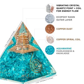 Aquamarine Orgone Pyramid for Joy & Happiness | Orgonite pyramids with Copper Coil and Crystal Quartz for Chakra Protection