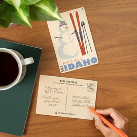 McCall, Idaho, Snowman with Skis (4x6 Birch Wood Postcards, 2-Pack Stationary, Rustic Home Wall Decor)