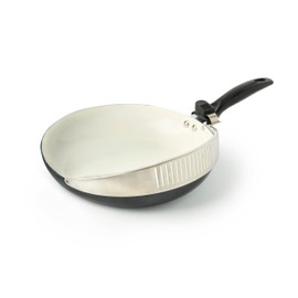 Handy Pan 2-in-1 Nonstick Frying Pan & Strainer, 10-Inch, Ceramic & Stainless Steel, PFOA Free, Dishwasher Safe, Induction, Gas & Electric Stove (Black)