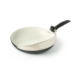 Handy Pan 2-in-1 Nonstick Frying Pan & Strainer, 10-Inch, Ceramic & Stainless Steel, PFOA Free, Dishwasher Safe, Induction, Gas & Electric Stove (Black)