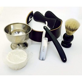 MEN'S LUXURY GROOMING KIT- DE Safety Razor, Straight Razor, Brush, Cup, Blades