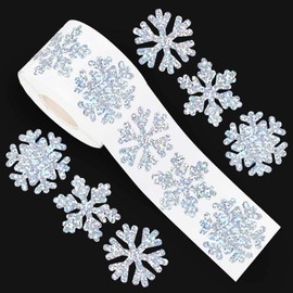 Holographic Snowflake Stickers,500pcs Winter Snowflake Roll Stickers Garland Christmas Tree Little Car Elk Xmas Label Tag Seal Sticker for Party Supplies Book Cards Water Bottles Decor