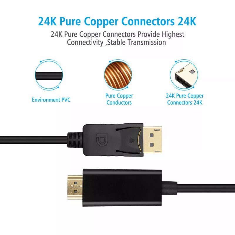 Unbranded 6FT Display Port DP to HDMI Cable Adapter Converter