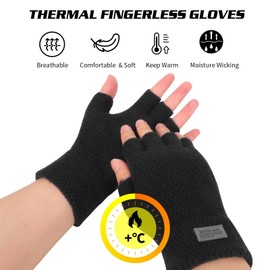 Lancry Pair of Fingerless Gloves for Adults, Winter Knit Touchscreen Warm Stretchy Half Finger Mittens for Women Men Working Cycling