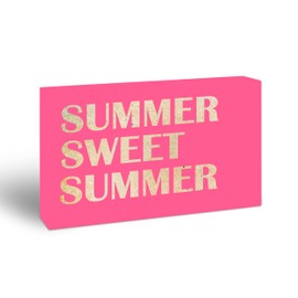 Summer Sweet Summer Wooden Block Sign - 4" x 6" Pink Pine Wood Decoration For Home, Office, Party - Farmhouse Table Shelf Decor & Supplies - Housewarming Gifts For Family & Friends - A03