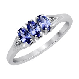 TISHAVI Natural Tanzanite & Diamond Rings For Women, Real 925 Sterling Silver 18K Gold/Rhodium Plated Birthstone Ring Genuine Jewelry Gift For Mom Wife Sister, Sterling Silver Tanzanite Diamond,