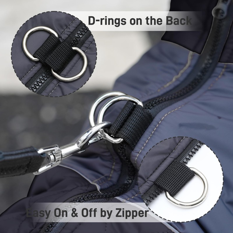 JoyDaog Warm Fleece Dog Coats for Small Dogs,D-Rings Waterproof Puppy