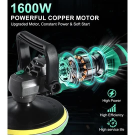 ZOTA Buffer Polisher, 1600W 7 Inch/6 Inch Pure Copper Motor Car Buffers and Polishers Kit, 7 Variable Speeds 1000-3500 RPM Car Polishers and Buffers, Ultra-long Cord for Car Boat Polishing Waxing.