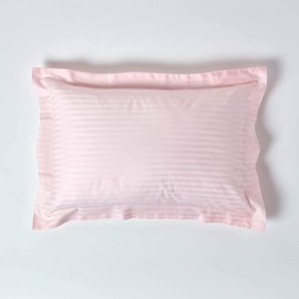 HOMESCAPES Pink Pure Egyptian Cotton Oxford Pillowcase Standard Size 330 TC 500 Thread Count Percale Equivalent Satin Stripe Pillow Case