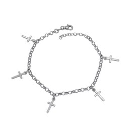 Kauf-mich-weg Women's Bracelet Crosses 925 Sterling Silver Rhodium-Plated Length 18-20 cm Anchor Chain Charm Silver Bracelet Bracelet Cross, Sterling Silver