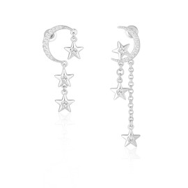 MESOVOR Moon Star Earrings, 16 Carat Gold-Plated Tassel Tassel, Sparkling Asymmetrical Cubic Zirconia Earrings for Women and Girls, Gold Plated, Cubic Zirconia